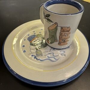 VTG Louisville Stoneware Milk‎ For Santa Mug Christmas Snowman Plate Stocking